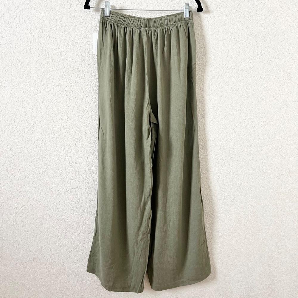 NWT ZENANA Linen Blend Pants Women's Wide Leg Elastic Band with Draw String - Picture 6 of 10